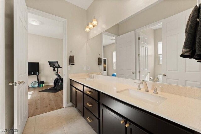 bathroom with vanity and tile patterned floors