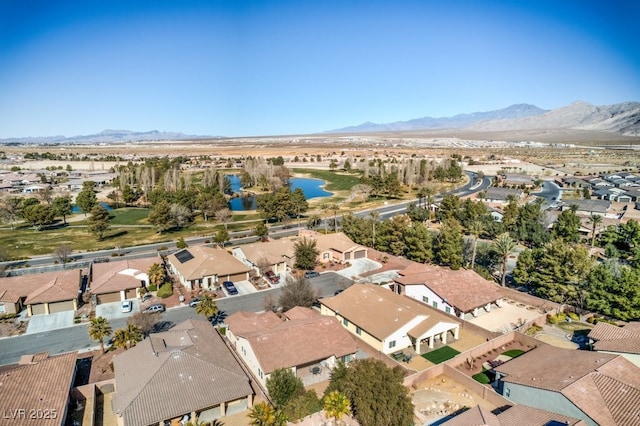 drone / aerial view featuring a mountain view