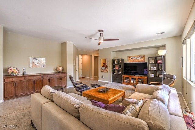 living room with ceiling fan
