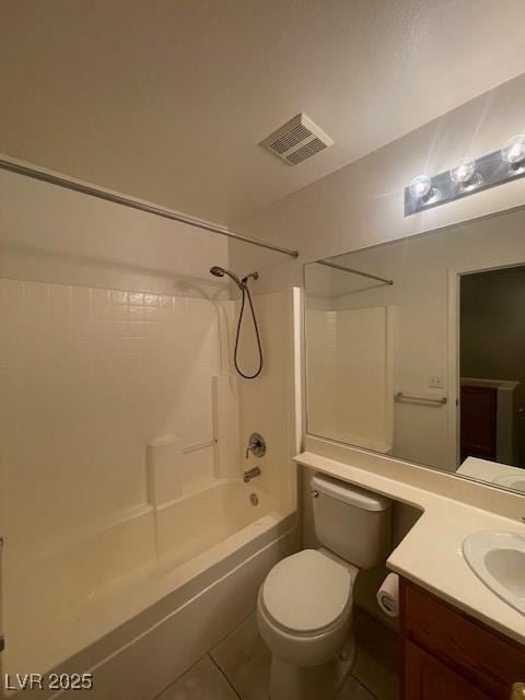 full bathroom featuring tile patterned floors, vanity, toilet, and shower / bathing tub combination