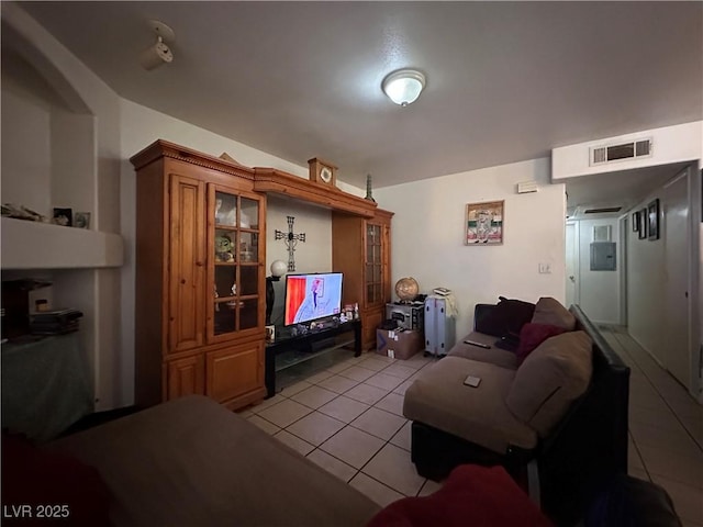 living room featuring light tile patterned floors