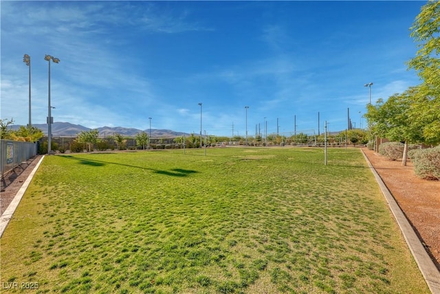 view of yard with a mountain view and a rural view