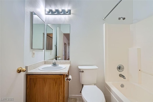 full bathroom with shower / washtub combination, toilet, and vanity