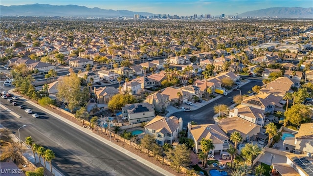 drone / aerial view featuring a mountain view