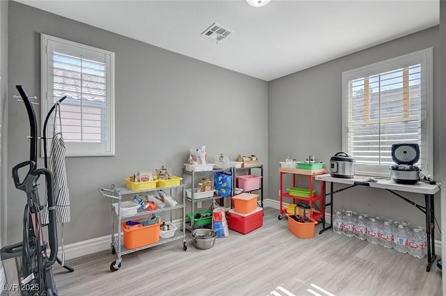 game room featuring hardwood / wood-style flooring and a wealth of natural light