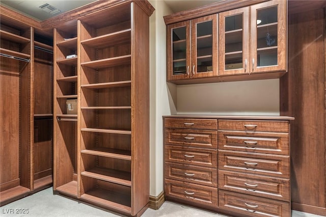 spacious closet with light carpet