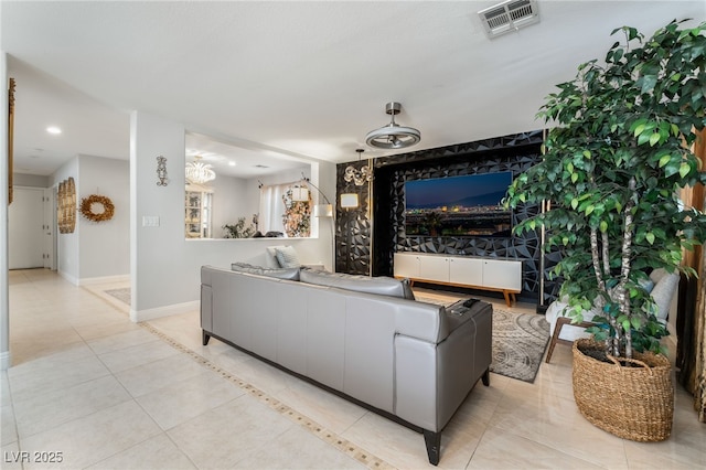 living room featuring light tile patterned floors