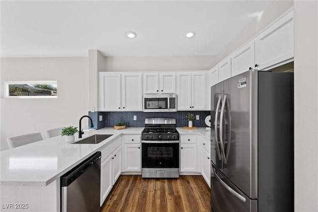 kitchen featuring white cabinetry, stainless steel appliances, sink, and tasteful backsplash