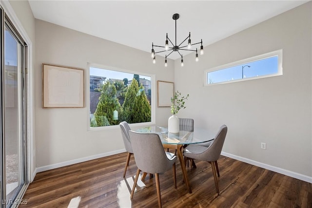 dining room featuring dark wood-type flooring and a notable chandelier