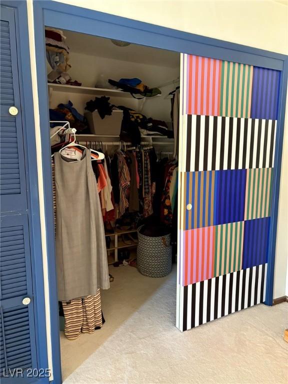 walk in closet with carpet