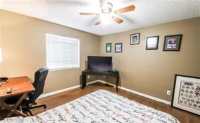 office space featuring hardwood / wood-style flooring and ceiling fan