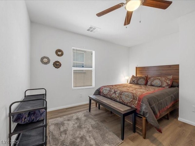 bedroom featuring ceiling fan and wood-type flooring