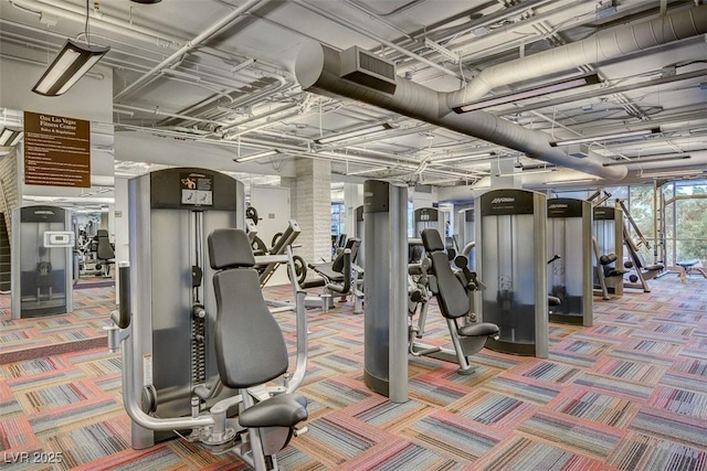 gym featuring carpet flooring and visible vents