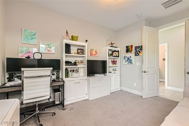 view of carpeted home office