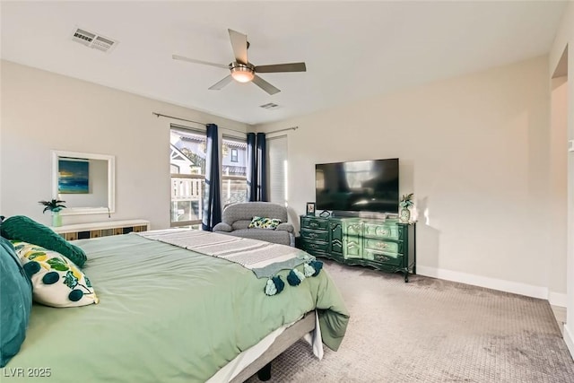 bedroom featuring ceiling fan and carpet flooring