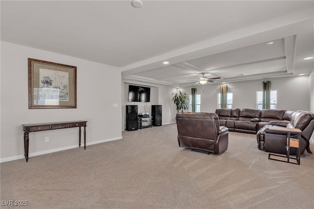 6461 Mount Eden Ave, Las Vegas, NV 89139 - living room with a ceiling fan, baseboards, recessed lighting, and carpet