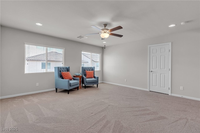 6461 Mount Eden Ave, Las Vegas, NV 89139 - sitting room featuring ceiling fan, carpet, and visible vents