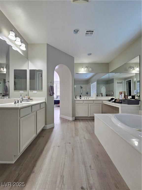 bathroom featuring hardwood / wood-style flooring and vanity