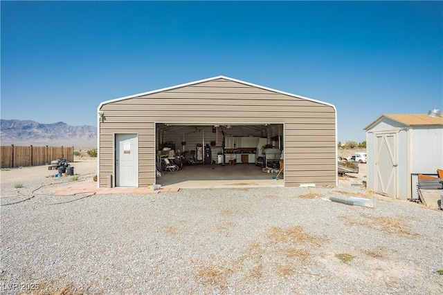 garage with a mountain view