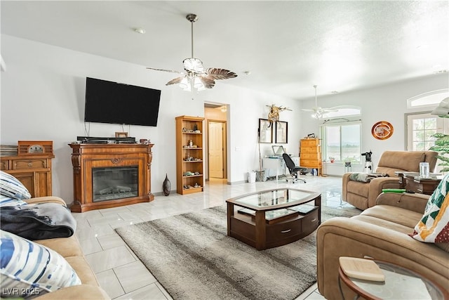 living room with ceiling fan