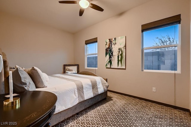 bedroom with carpet floors and ceiling fan