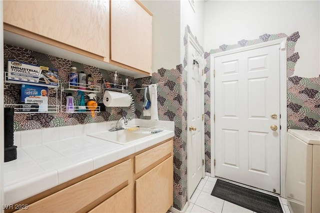 bathroom with vanity and tile patterned floors