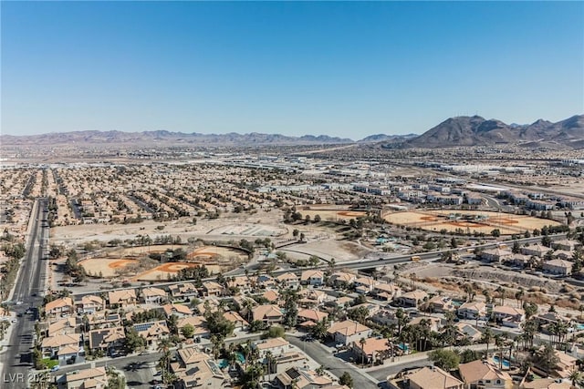 drone / aerial view featuring a mountain view