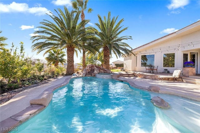 view of swimming pool featuring a patio