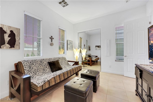 living room featuring light tile patterned floors