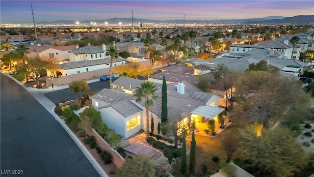 view of aerial view at dusk