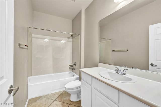 full bathroom featuring tile patterned floors, vanity, shower / bathtub combination, and toilet