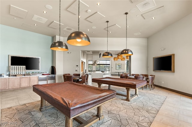 10179 Emerald Sunset Ct, Las Vegas, NV 89148 - game room with billiards table, light tile patterned flooring, and recessed lighting