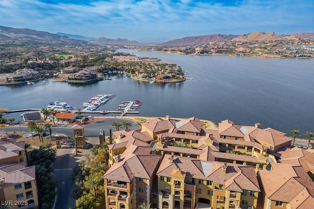 aerial view with a water and mountain view