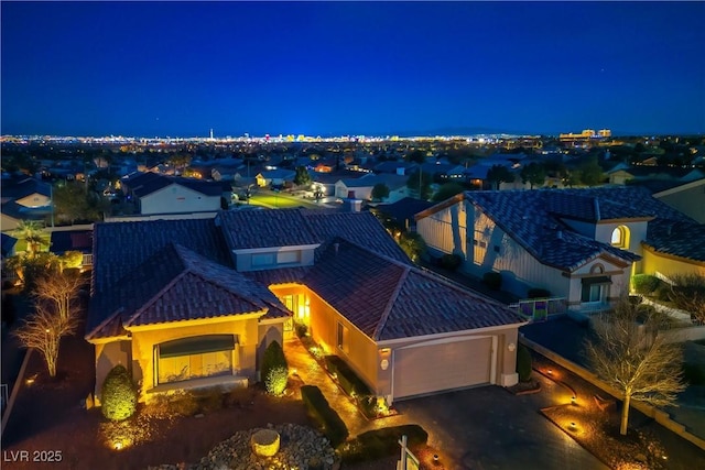 view of aerial view at twilight