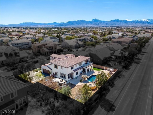 drone / aerial view with a mountain view