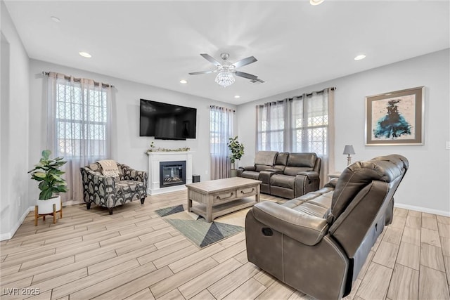 living room with ceiling fan