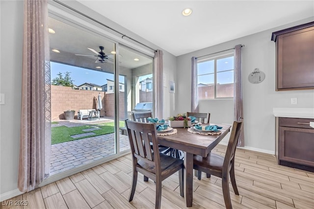 dining area featuring ceiling fan