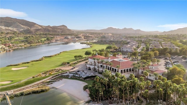 aerial view with a water and mountain view