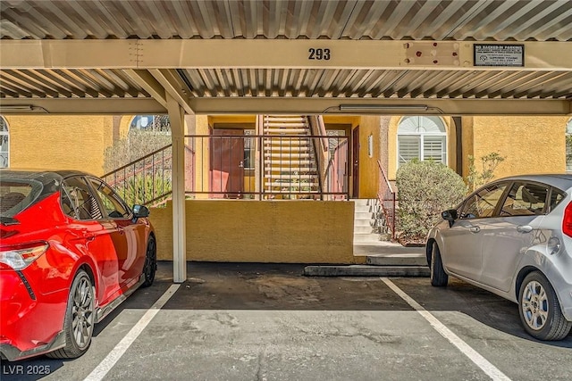 view of covered parking lot