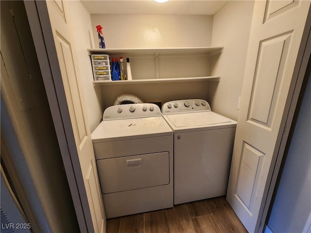 7950 W Flamingo Rd Unit 1081, Las Vegas, NV 89147 - washroom with separate washer and dryer and dark wood-style floors