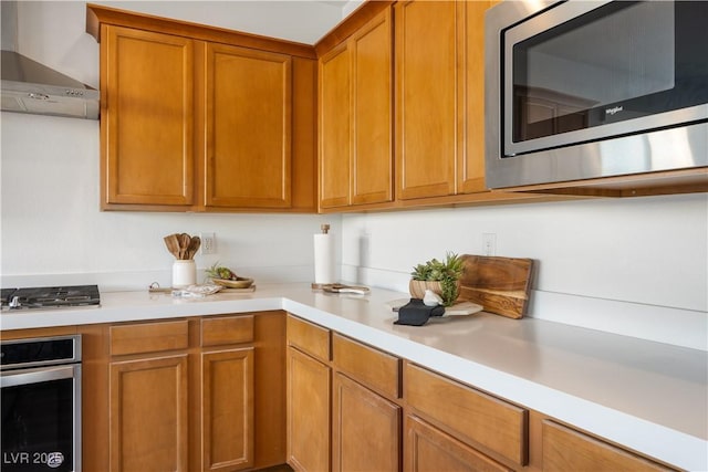 kitchen featuring stainless steel appliances and wall chimney exhaust hood