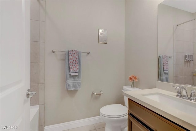 full bathroom featuring vanity,  shower combination, tile patterned floors, and toilet