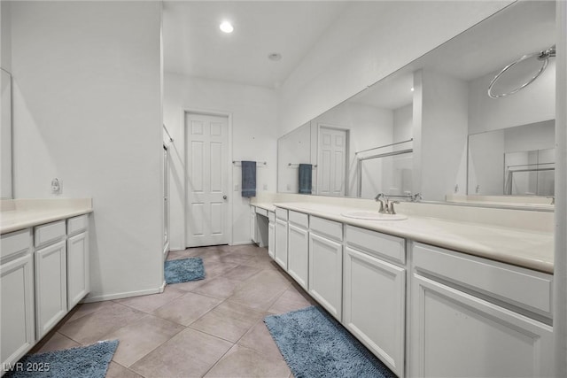 723 Orange Plume Walk Unit 0, Henderson, NV 89011 - full bathroom featuring vanity, tile patterned floors, recessed lighting, baseboards, and a shower stall