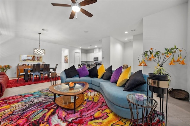 723 Orange Plume Walk Unit 0, Henderson, NV 89011 - living room with a ceiling fan, recessed lighting, and visible vents