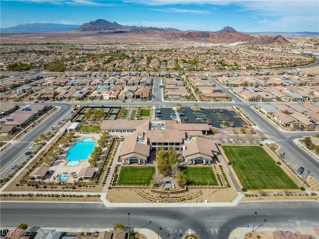 bird's eye view with a mountain view