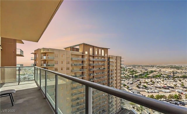 view of balcony at dusk