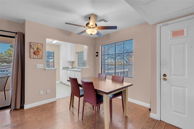 4861 S Torrey Pines Dr Unit 201, Las Vegas, NV 89103 - dining area with light wood-style flooring, baseboards, a ceiling fan, and plenty of natural light
