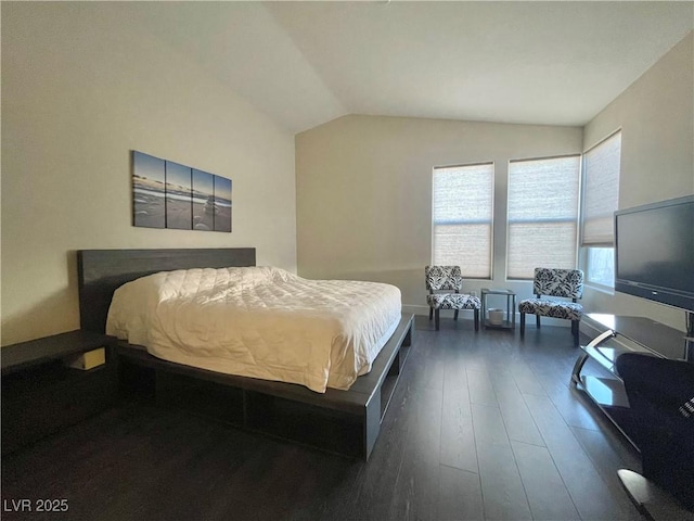 bedroom featuring vaulted ceiling and dark hardwood / wood-style floors