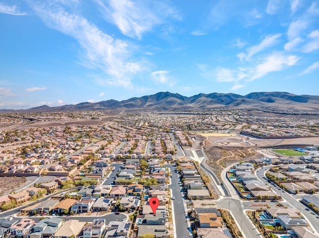 aerial view featuring a residential view and a mountain view