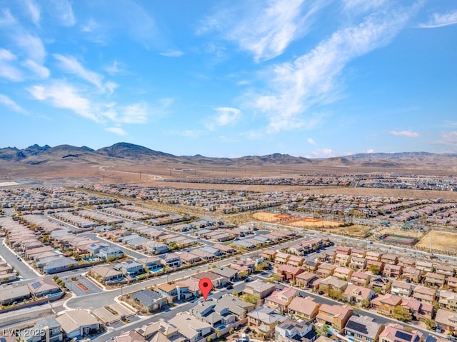 aerial view featuring a residential view and a mountain view